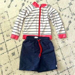 3T SwimZip Set, Boys Long Sleeve Zipper Rash Guard Swim Trunk | SwimZip UPF 50+